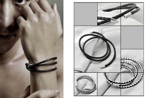 دستبند چرمی بافت حصیری