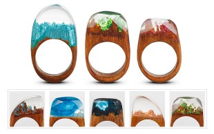 انگشتر چوبی نگین مینیاتوری