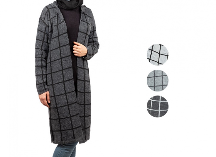 مانتو بافت کلاهدار چهارخانه