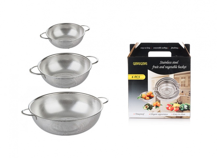 پکیج شش عددی آبکش استیل QINGQING