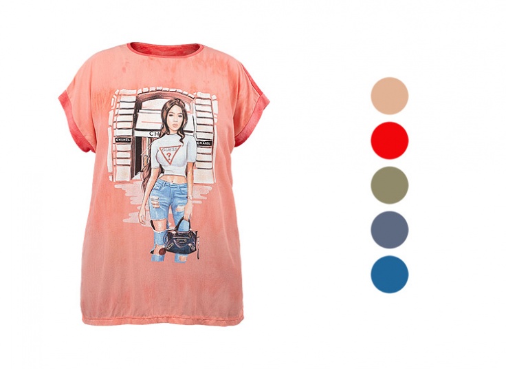 تیشرت فری‌سایز طرح دختر