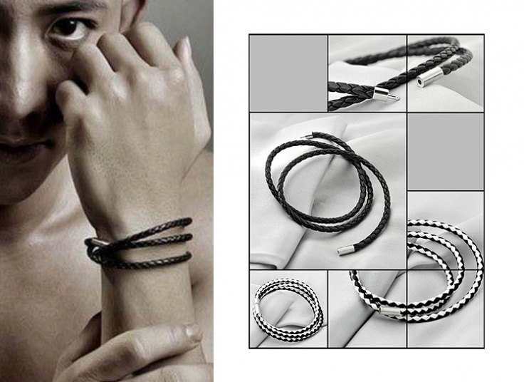 دستبند چرمی بافت حصیری