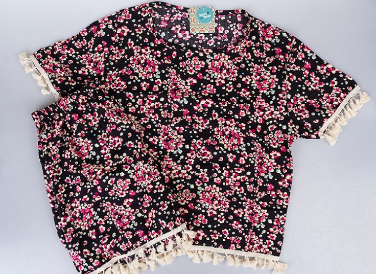 تیشرت و شلوارک نخی زنانه Tassel