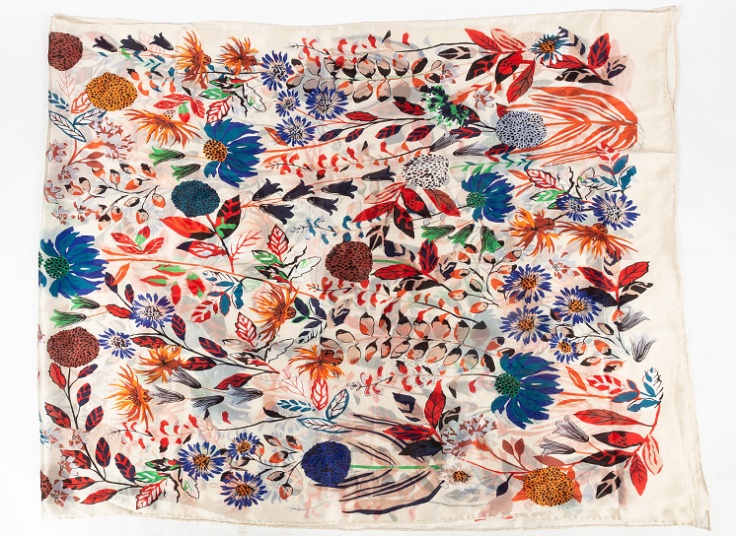 شال ساتن ابریشم دست دوز