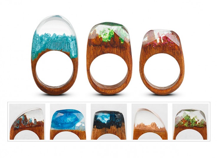 انگشتر چوبی نگین مینیاتوری