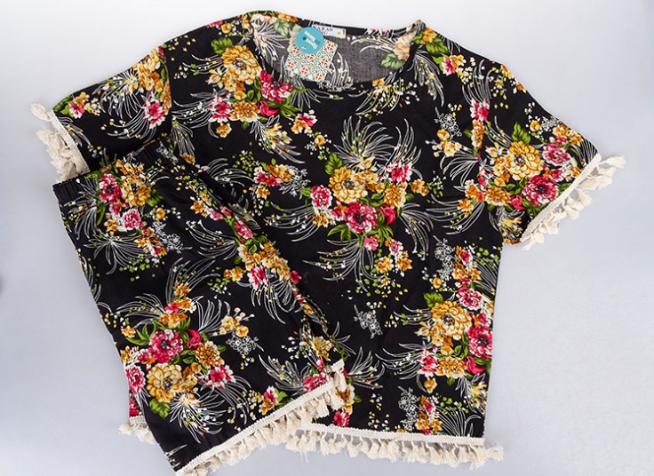 تیشرت و شلوارک نخی زنانه Tassel