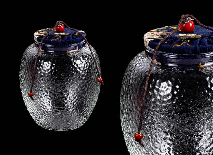 بانکه شیشه ای درب پارچه ای