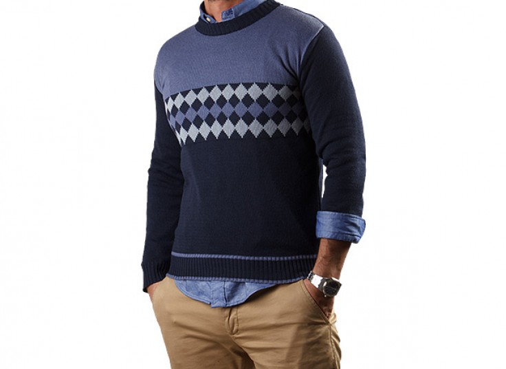 پلیور مردانه یقه گرد طرح Diamond