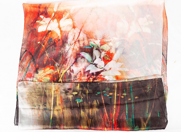 شال ساتن ابریشم دست دوز